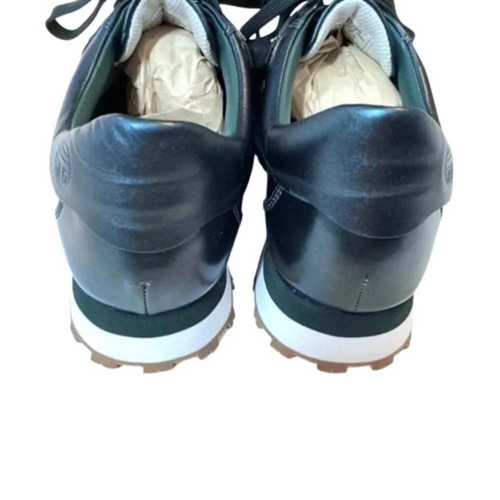Tory Burch Ruffle Trainer Sneaker Metallic Green Leather Women’s 8.5 New No Box